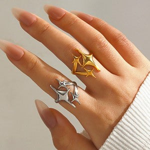 304 Stainless Steel Star Ring -PVD Coated Stone-Free Real Gold Plated