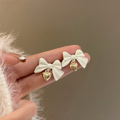 White Bow Earrings- High-Grade Light Luxury Stud