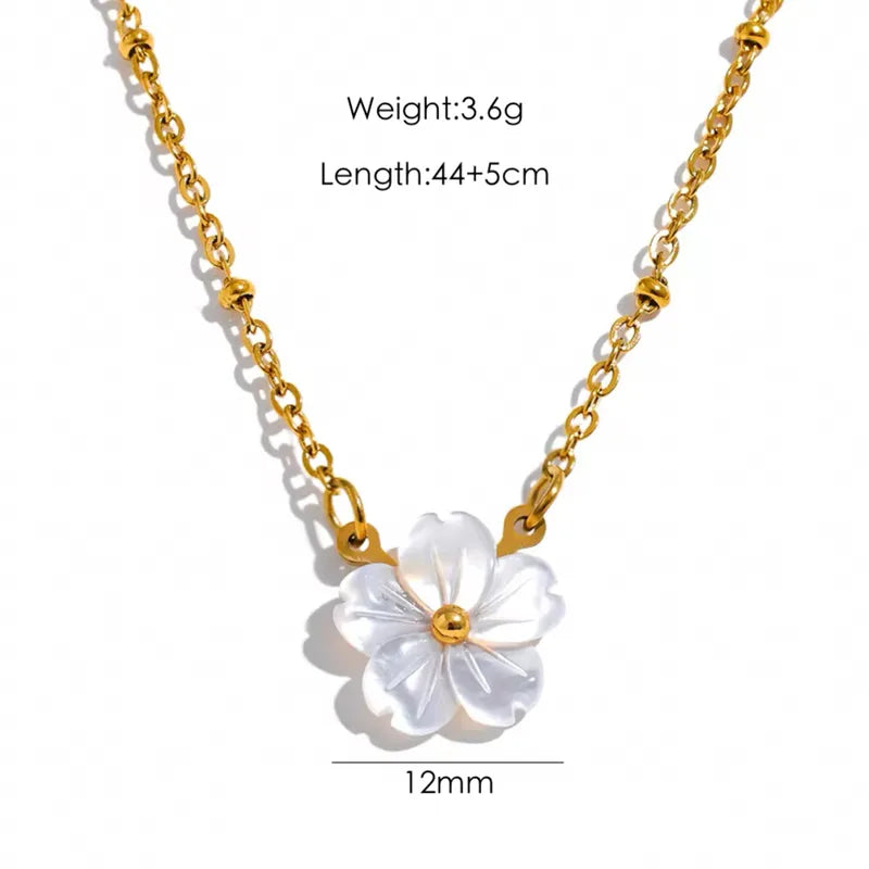 18K Gold White Flower Necklace- Real Gold-Plated Flower 304 Stainless Steel