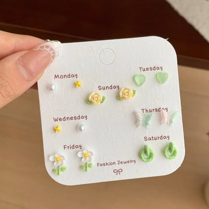 Set of 7 days a week– 925 Silver Needles Butterfly Knot Studs